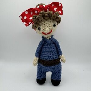 Handmade Crochet Rosie the Riveter Doll Amigurumi 10" Plush Inspired